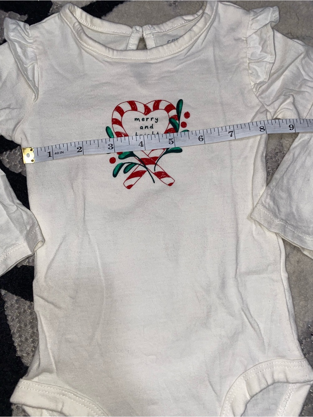 Carter's White Long Sleeve Candy Cane Bodysuit with Red Tulle Skirt Leggings Set - Picture 4 of 7